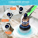 YKYI Electric Spin Scrubber,Cordless Cleaning Brush,Shower Cleaning Brush with 8 Replaceable Brush Heads,Power Scrubber 3 Adjustable Speeds,Adjustable & Detachable Long Handle,Voice Broadcast