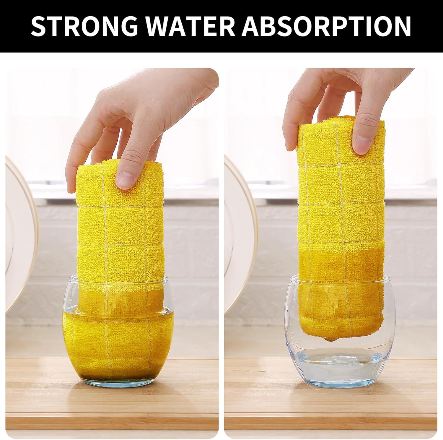 Homaxy 100% Cotton Terry Kitchen Towels(Yellow, 13 x 28 inches), Checkered Designed, Soft and Super Absorbent Dish Towels, 8 Pack