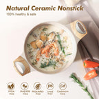 SENSARTE Ceramic Nonstick Stock Pot with Lid, 2.6/4.5/6.6 QT Soup Pot Casserole Pot, Non-toxic Healthy Pasta Pot, Large Cooking Pot Stew Pot, Induction Compatible, PFOA PFAS PTFE Free, Taupe