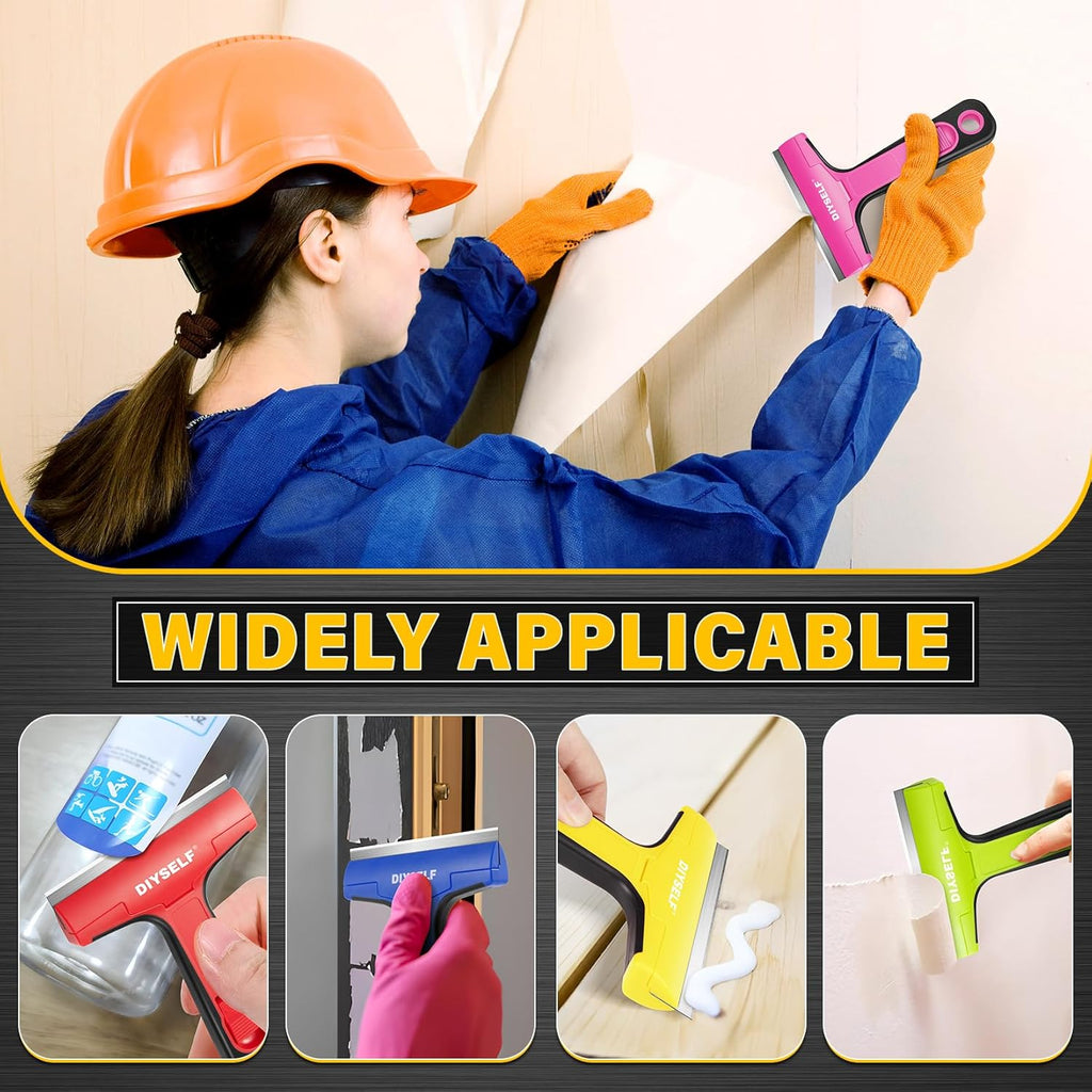 DIYSELF 1 Pack Razor Blade Scraper, Window Scraper with Razor Blade, Razor Scraper Tool for Glass, Scraper Tool Kitchen for Cleaning Stovetop, Cooktop, Oven, Paint Scraper with 10 PCS 4'' Blades