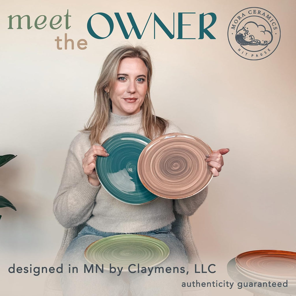 Mora Ceramic Helix Swirl Dinner Plates Set of 6, 10in Modern Spiral Porcelain Dish Dinnerware for Kitchen, Serving & Restaurants - Dishwasher, Microwave, Freezer, Oven Safe Dishware - Earth Colors