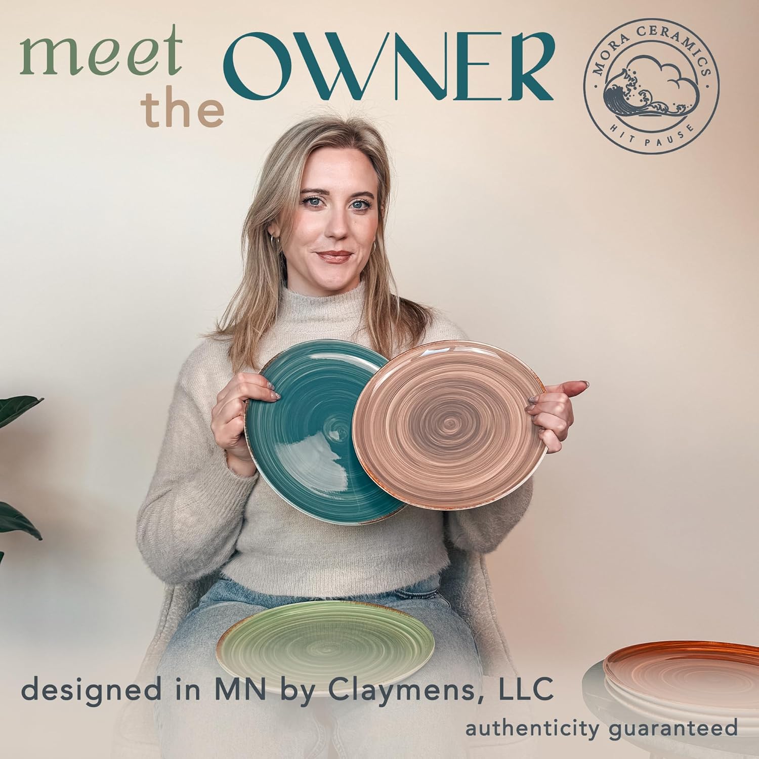 Mora Ceramic Helix Swirl Dinner Plates Set of 6, 10in Modern Spiral Porcelain Dish Dinnerware for Kitchen, Serving & Restaurants - Dishwasher, Microwave, Freezer, Oven Safe Dishware - Earth Colors