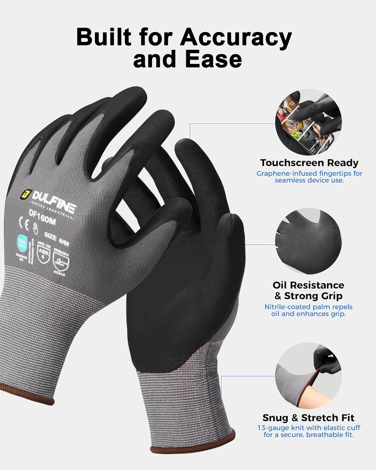 Safety Work Gloves MicroFoam Nitrile Coated-3 Pairs Pack,Seamless Knit Nylon Glove with Black Micro-Foam Nitrile Grip,Ideal for General Purpose,Automotive,Home Improvement,Painting(Extra Large)