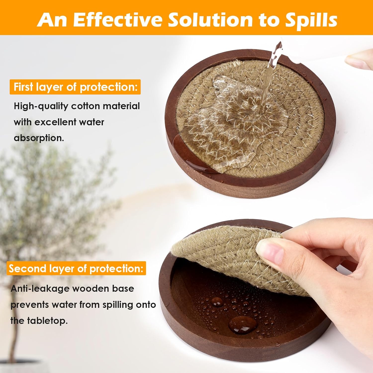 Mckanti 5 Pack Wooden Coasters with Holder for Coffee Table Decor, Absorbent for Kinds of Cups, 4.3 Inches