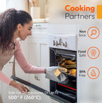 Oven Liners for Bottom of Oven Black (2-pack) Bundled with Rack Shield (2-pack) - Large Mat for Bottom of Range (17"x 25") and 14" Orange Stove Guards for Racks - Reusable & Heat Resistant