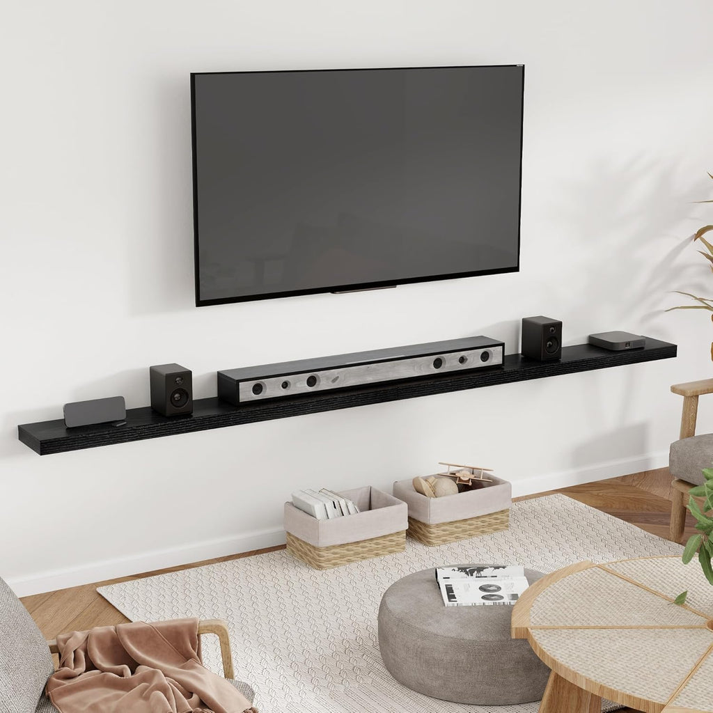 Heimlove 55 Inch Floating Shelves for Wall 8 Inch Deep Black Shelves Set of 2,Wall Mounted Rustic Wood Long Floating Shelf，Large Extra Display & Storage Shelf with Invisible Brackets