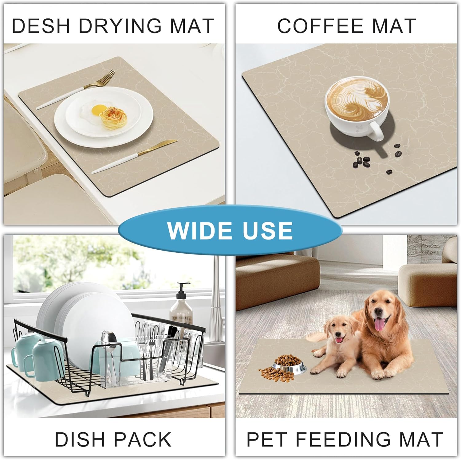 Golener Coffee Bar Mat,Under Coffee Maker Mat,23"x15"Coffee Tray Mat Under Coffee Machine,Rubber Coffee Maker Mat,Under Appliance Mats,Silicone Hot Mat for Coffee Machine,Dish Drying Mat, Marble Beige