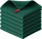Kitinjoy 100% Cotton Kitchen Dish Cloths, 6 Pack Waffle Weave Ultra Soft Absorbent Dish Towels for Drying Dishes Quick Drying Kitchen Towels Dish Rags, 12 X 12 Inches, Dark Green