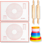 20 Pcs Rolling Pin Set Include 2 Classic Wood Dough Rollers 16 Adjustable Thickness Guide Rings 2 Pastry Mats Non slip Silicone Baking Essentials for Fondant Pasta Bread Pizza Pies Cookies