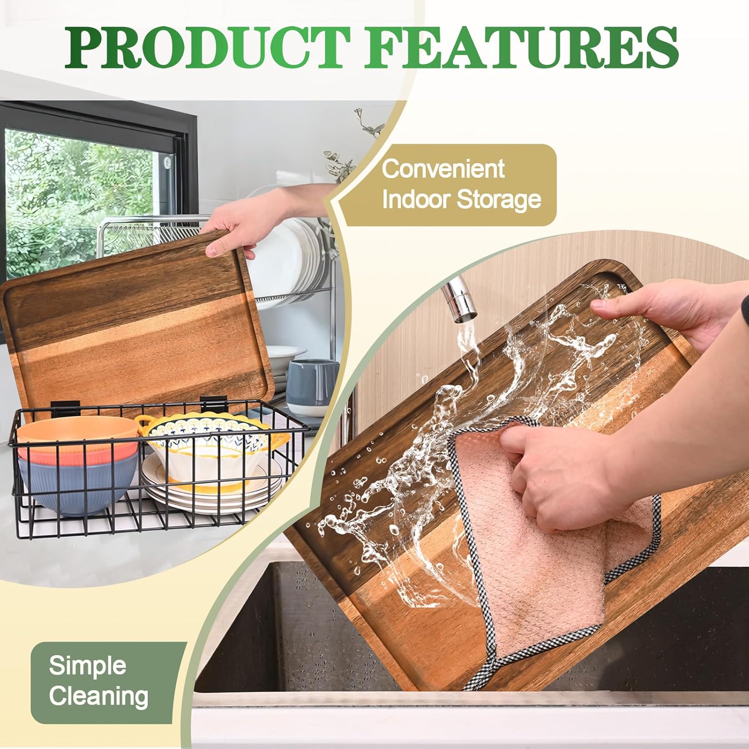 2 Pcs Acacia Wood Serving Tray, Charcuterie Boards Rectangular Wooden Platter, Large Serving Tray Wood Kitchen Display Tray for Food, Cookie, Dessert, Fruit, Snack, Vegetable, 13" x 9" x 0.6"