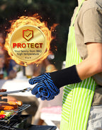 WEEDABEST Hot BBQ Gloves Heat Resistant Kitchen Oven Mitts Professional Long Heat Resistant Cooking Gloves for Grill,Grilling,Smoker,Barbeque,13.5 inch-Blue