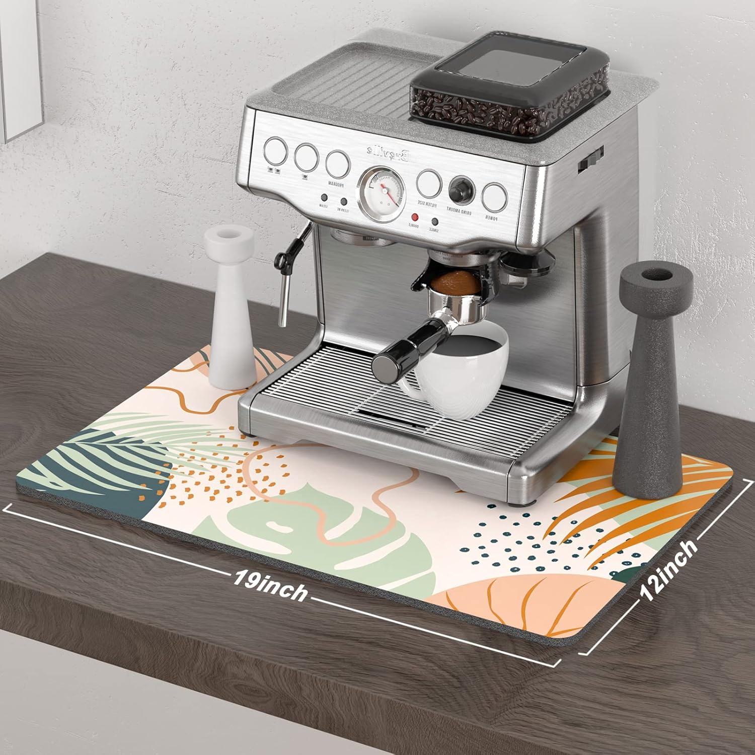 Rnivvi Coffee Mat, 12" x 19" Cute Boho Theme Coffee Bar Mats for Espresso Machine Station Accessories and Organizer, Hide Stain Rubber Backed Absorbent Dish Drying Pad for Kitchen Counter, Tropical