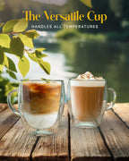 Kitchables Double Walled Glass Coffee Mugs Set of 2, 12oz - Insulated Glass Coffee Mugs for Cappuccino, Latte, Tea, Espresso - Latte Cup - Tazas Para Cafe