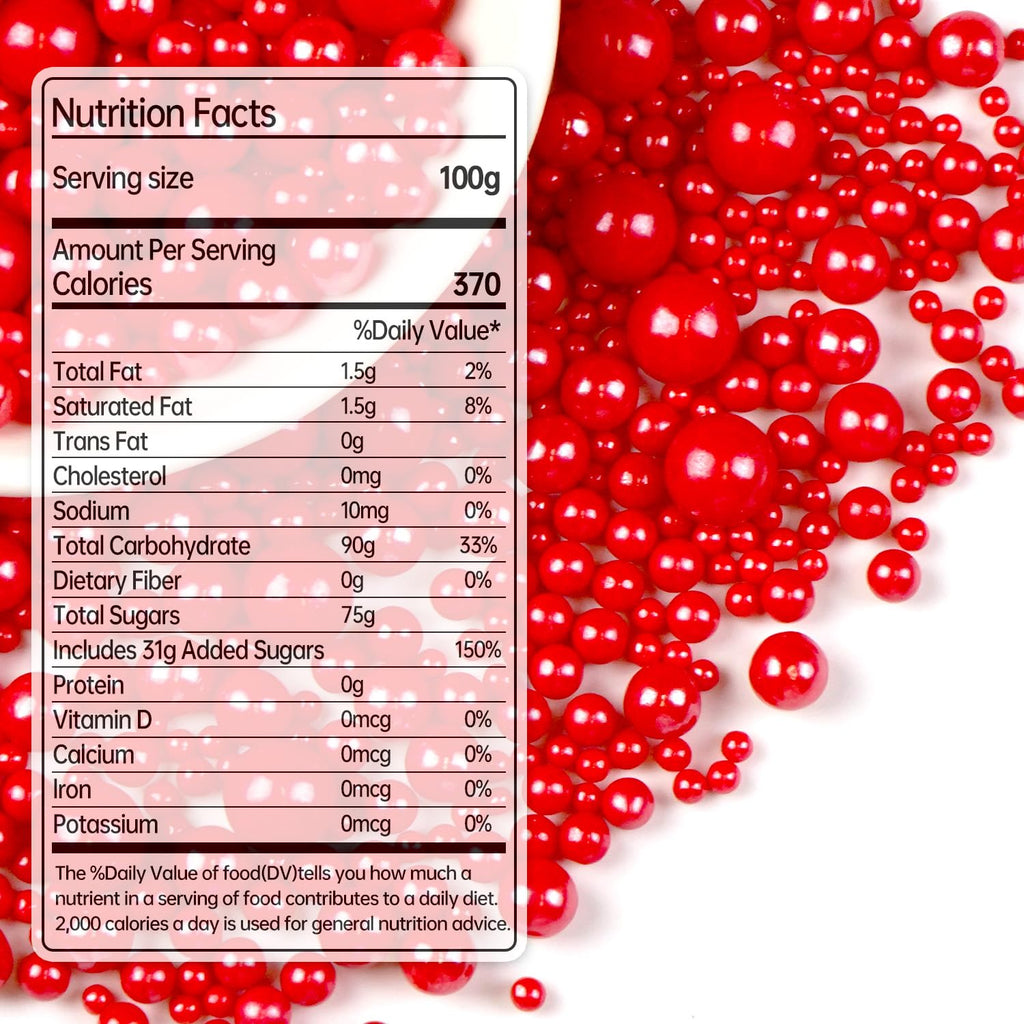 Red Pearl Sugar Sprinkles for Cake Decorating, Mix Size, Edible Candy Pearls Cupcake Toppers, Baking Edible Cake Decorations for Kid's Birthday Christmas Wedding Party, 150g/5.29oz