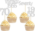 Gyufise 24Pcs 70th Birthday Cupcake Toppers Glitter Cheers to 70 Fabulous Seventy Vintage 1955 Cupcake Picks 70th Birthday Wedding Anniversary Party Cake Decorations Supplies Silver