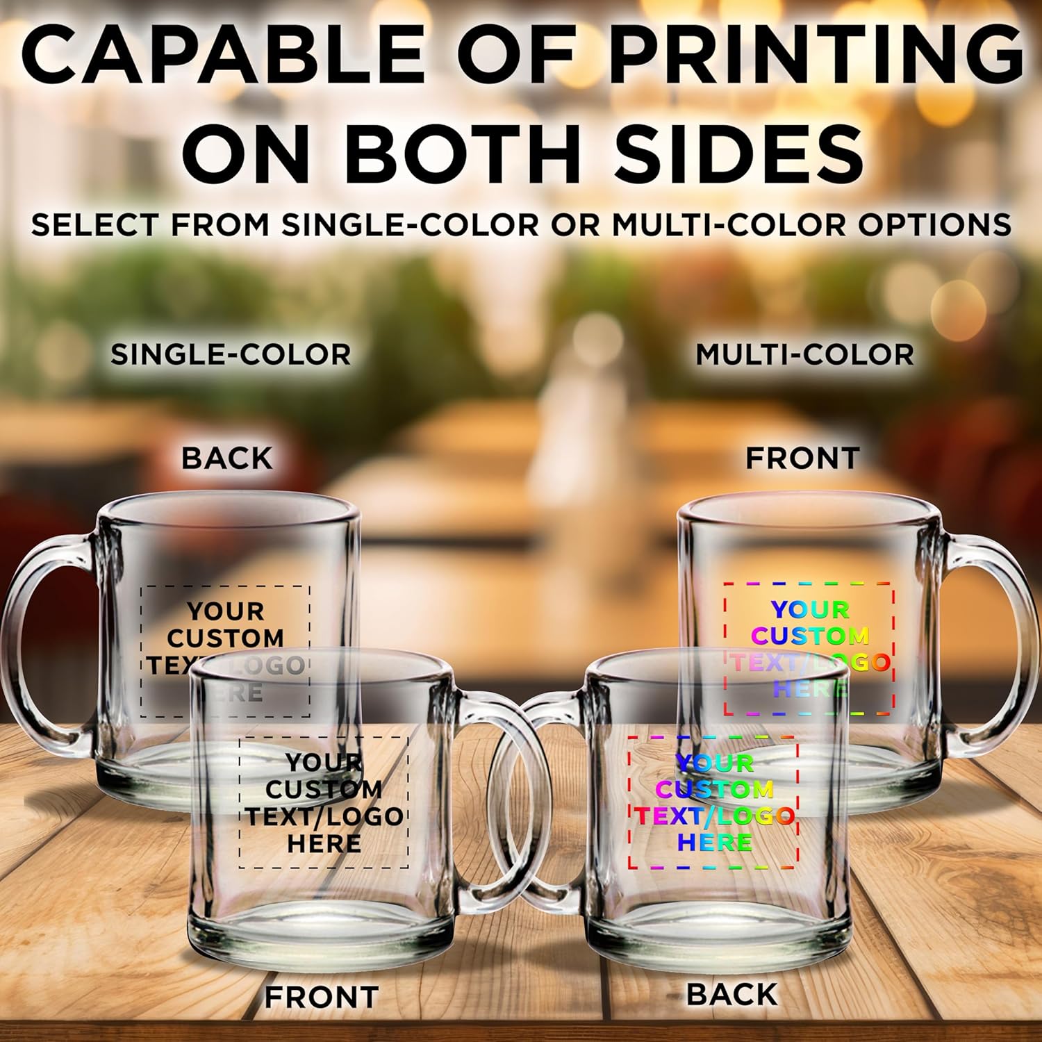 Custom Libbey Clear Glass Coffee Mugs 13 oz. Set of 100, Personalized Bulk Pack - Perfect for Coffee, Tea, Espresso, Hot Cocoa, Other Beverages - Clear Bottom