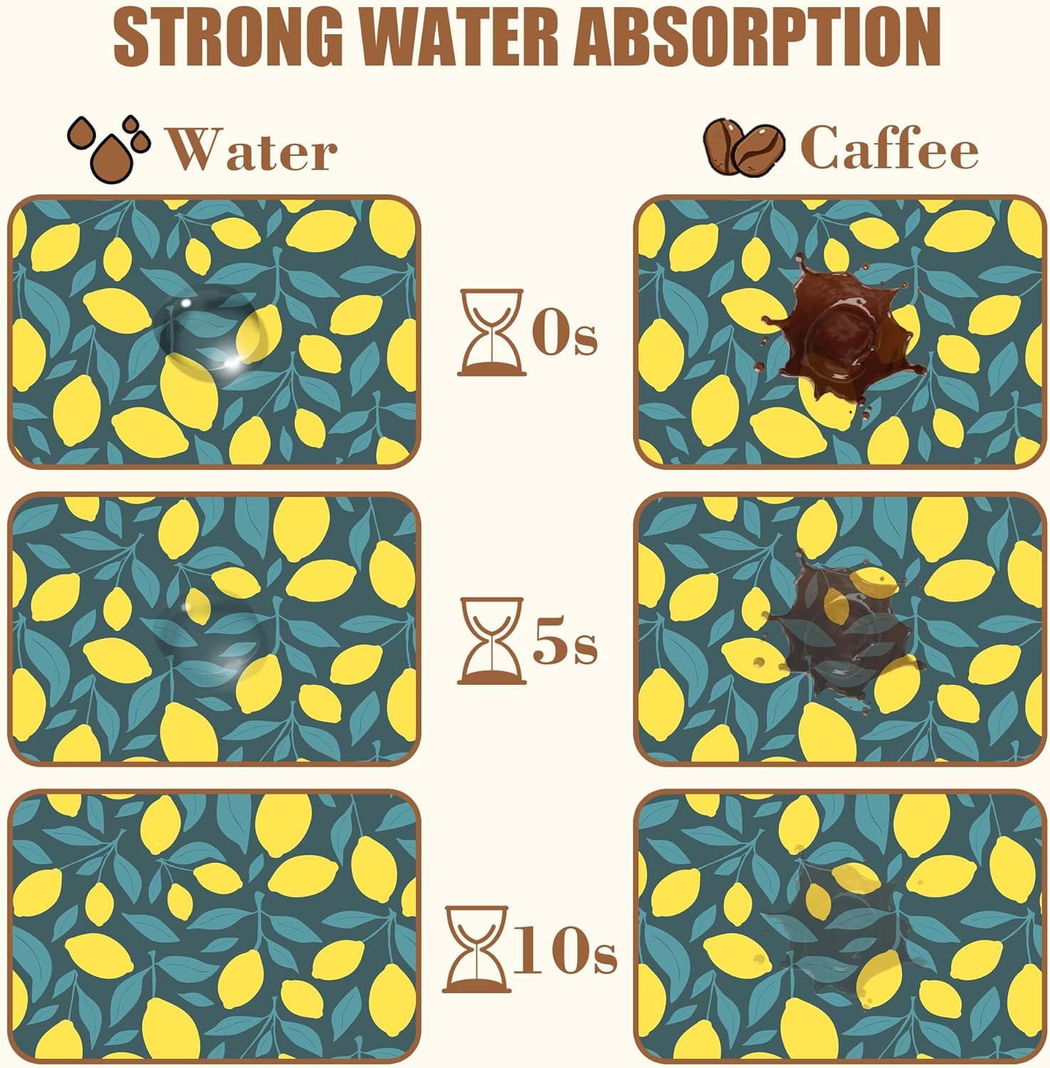 Yellow Lemon and Leaves Coffee Mat Absorbent Dish Drying Mat for Kitchen Counter Hide Stain Rubber Backed Coffee Bar Accessories Fit Under Espresso Machine Cafe Table 11.8 x 19.7 Inch