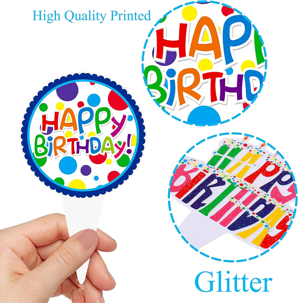 48pcs Happy Birthday Cupcake Toppers Colorful Birthday Cupcake Picks Decorations for Boy Girl Birthday Party Supplies