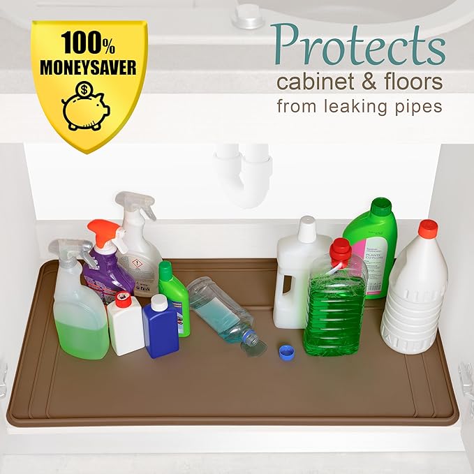 The Original Under Sink Mat - Silicone Waterproof mat, Trimmable, Easy to Clean, Kitchen cabinet liner, Under sink protector mats, Disinfection Surface - 34" x 22" or smaller