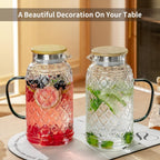 2 PACK Glass Pitcher with Bamboo Lid, 68 oz/2L Vintage Water Pitcher, Clear Borosilicate Glass Water Carafe for Cold Brew, Coffee, Lemonade, Iced Sun Tea,Beverage, Heat Resistant Water Glass Jug