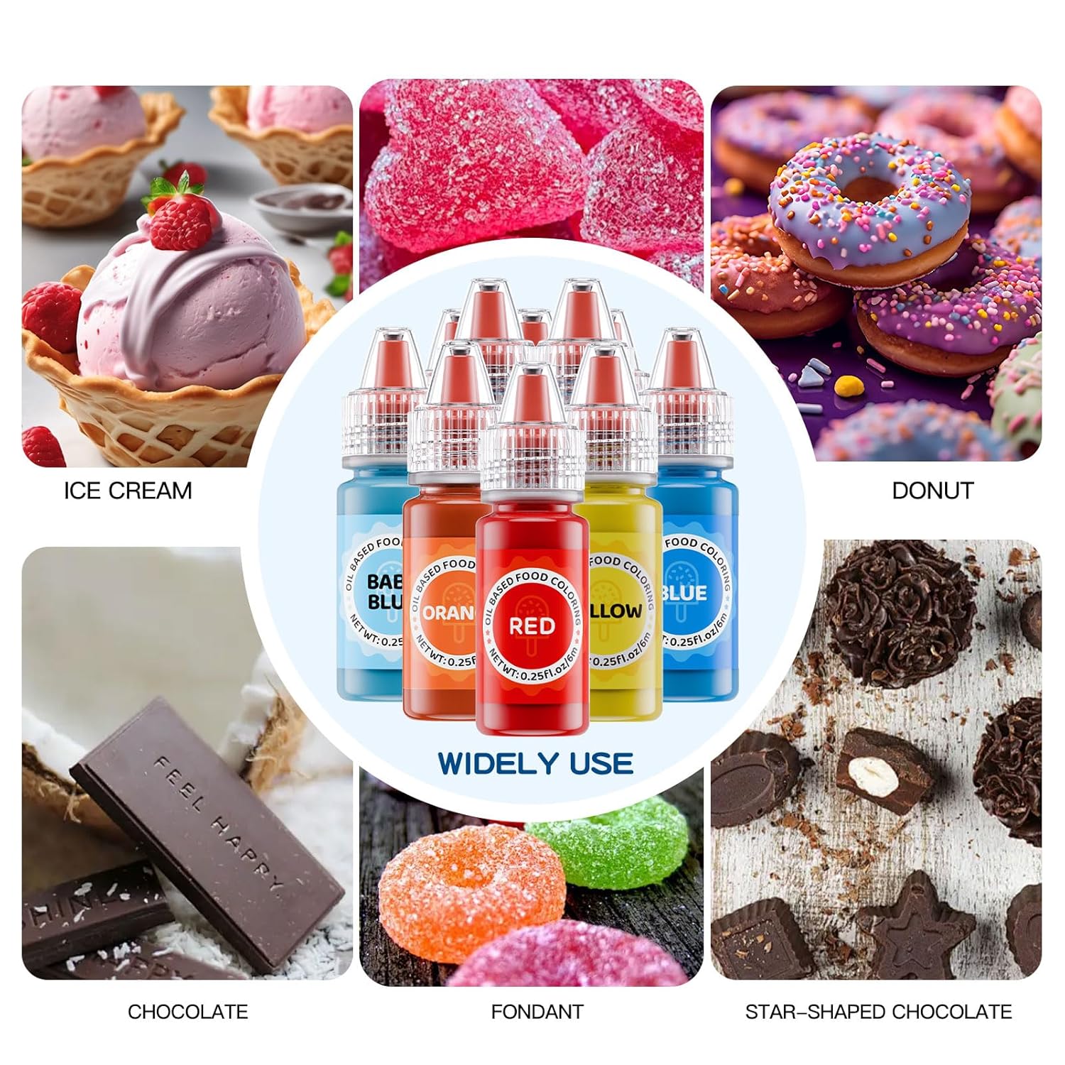 Oil Based Food Coloring for Chocolates - Jelife 12 Colors Oils Dye Set Flavorless Edible Food Color Vibrant Concentrated Neon Icing Colors for Candy Melts (6ml/Bottles)