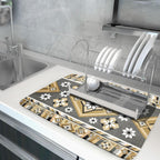 Boho Yellow Gray Aztec Dish Drying Mat for Kitchen Counter,Native American Tribal Aztec Ethnic Boho Style Drying Mat 18 x 24 Inch Microfiber Dish Drying Pad Dish Rack Pad Drainer Mat for Coffee Bar