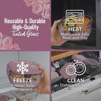 Bentgo Glass Prints All-in-One Salad Container - 61oz Tinted Glass Salad Bowl with Lid, Bento-Style Tray, Sauce Container, & Reusable Fork - Dishwasher & Microwave Safe (Floral Maximalist - Bouquet)