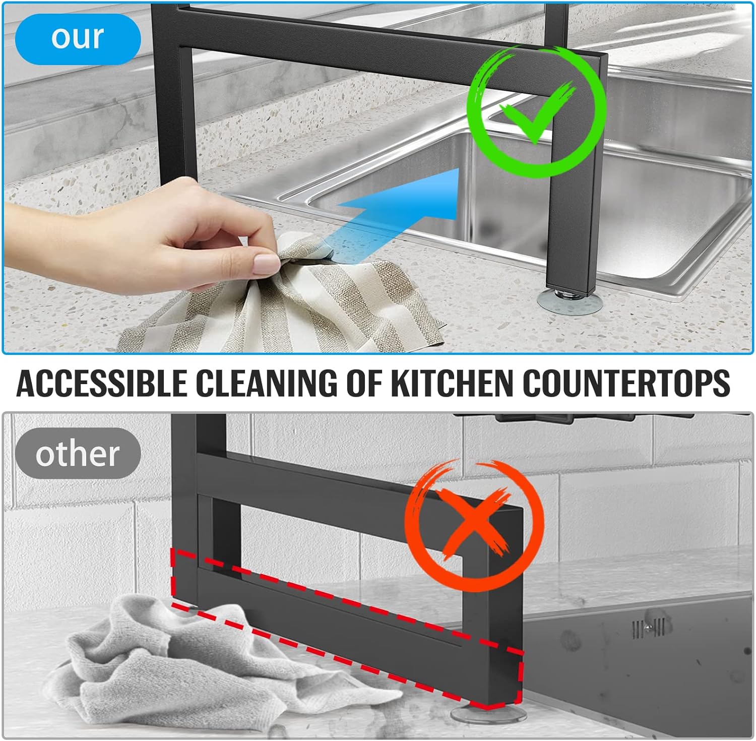 SNSLXH［2-Tier 4 Baskets］Over The Sink Dish Drying Rack, 24.8"-35.4", Large Sink Rack for Kitchen, Extensible and Adjustable, Saving Kitchen Space