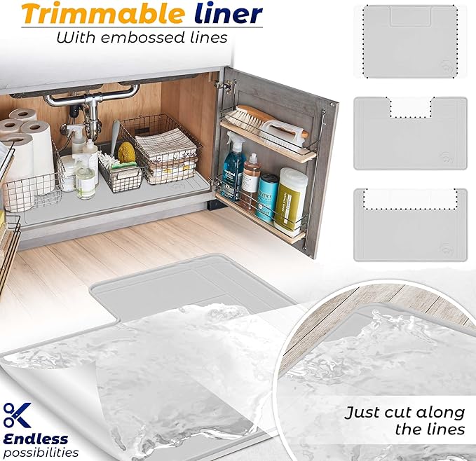The Original Under Sink Mat - Silicone Waterproof mat, Trimmable, Easy to Clean, Kitchen Cabinet Liner, Undersink Waterproof mat, Disinfection Surface - 31" x 22" or Smaller