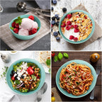 6.2'' Bamboo Fiber Cereal Bowls Set of 6, Soup Bowls 24 Oz for Serving Salad, Snack, Side Dishes, Colourful Oval Lightweight Bowls for Breakfast, Lunch and Dinner, Dishwasher&Freezer Safe (Turquoise)