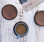 Absorbent Coasters for Drinks with Holder - 6packs, Silicone Coaster with Soft Felt Insert (4.3 inch Coasters with 4.5 inch Holder, Wooden Style)