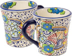 Encantada Handmade Hand-Painted Authentic Mexican Pottery Mugs (Multi Blue Green)