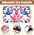 Blue and Pink Damask Coffee Mat Absorbent Dish Drying Mat for Kitchen Counter Hide Stain Coffee Bar Accessories with Rubber Backed Fit Under Espresso Machine, 11.8 x 19.7 Inch