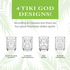 Final Touch Tiki Shot Glasses Set of 4 - Kanaloa, Lono, Kū, Kāne Designs, 2 oz (60 ml), Clear, Stackable Totem Pole Storage, Durable Glassware for Tropical Shots (TK5301)