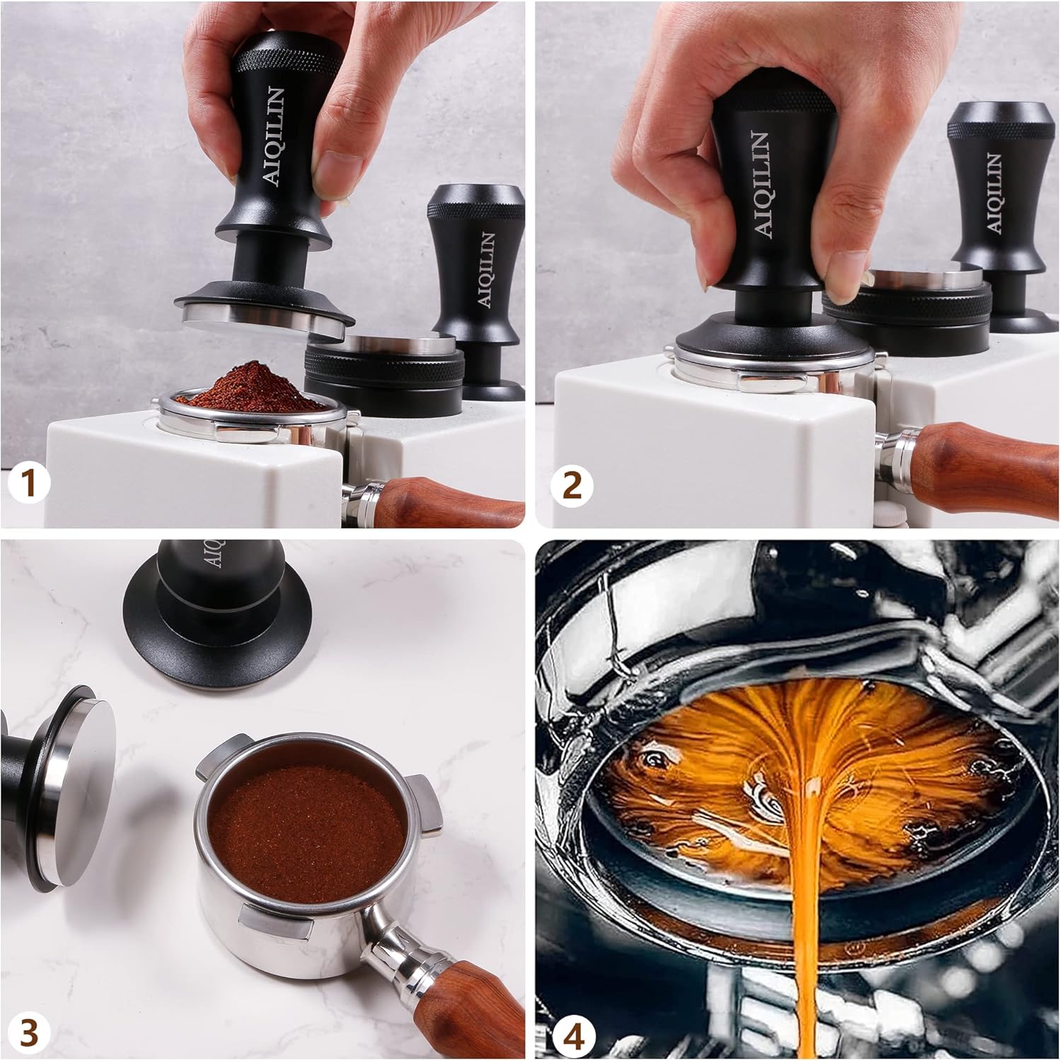 Espresso Tamper, Constant 30lb Coffee Tamper with double Calibrated Spring Loaded, Stainless Steel double spring loaded Coffee Tamper Fits for All Portafilters- Flat Base (58mm, BLACK)