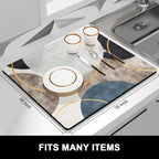 Rnivvi Dish Drying Mat for Kitchen Counter, 16 x 18" Cute Boho Theme Absorbent Heat Resistant Drying Pad with Non-slip Rubber, Coffee Bar Mats for Coffee Machine Dish Rack, Abstract Art Circle