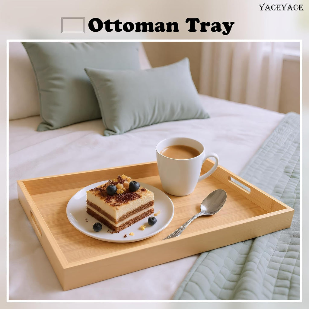 Serving Tray with Handles, 17"x12.5"x1.5" Large Bamboo Serving Tray for Ottoman, Decor Tray for Breakfast, Living Room, Drink, Coffe Table