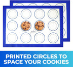 Jenaluca Silicone Baking Mats 2 Pack - Non-Stick Mats with Cookie Measurements Reusable Food Grade Silicone for Cookies, Pastries & Meal Preparation - Non Slip - 16.5 x 11.6