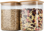 122oz Airtight Glass Square Storage Canister with Bamboo Lid Set of 2(3600ml*2) Large Storage Container Gallon Glass Jars, for Sugar, Flour, and Coffee bean (with Black Lable)