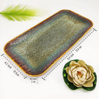 Ceramic Dinner Plates Dish Set, Set of 4, Microwave Oven and Dishwasher Safe,Scratch Resistant, Dinnerware Kitchen Porcelain Serving Dishes Brown glaze change, 12.4 Inch Rectangle plate