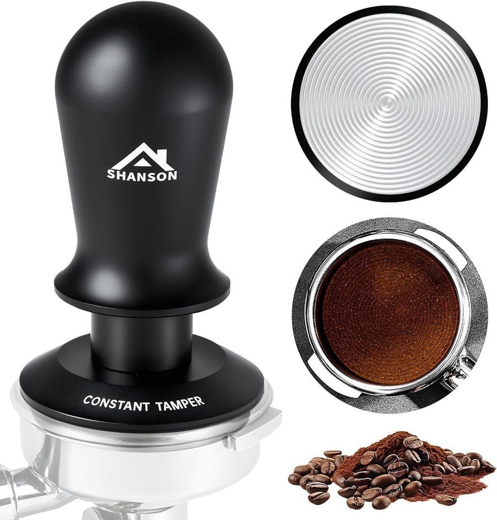 ShanSon 53mm Espresso Tamper,Coffee Accessories,Triple Spring 30lb Constant Pressure, Audible Click Sound Feedback, Stainless Steel Ripple Base,Anodized Aluminum Handle,Tamper Tool Espresso