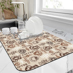 Doodle Coffee Cup Dish Drying Mat,12"X19" Absorbent Fast Dish Drying Mat for Kitchen Counter Pot and Pan, Kitchen Accessories