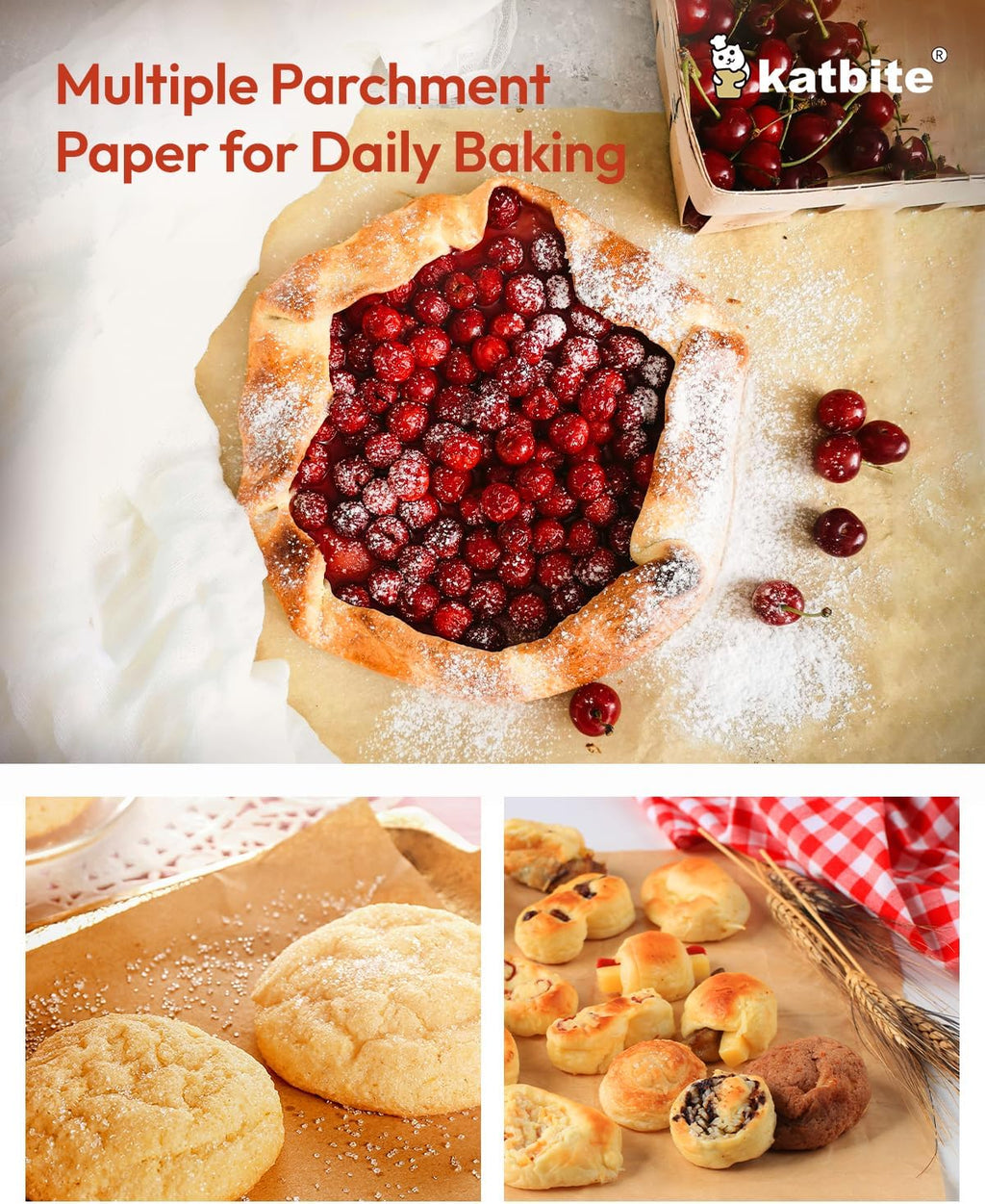 Katbite 16x24 Inch Parchment Paper Sheets, 100Pcs Non-Stick Precut Baking Parchment, Unbleached Parchment Paper for Baking, Cooking, Grilling, Frying and Steaming, Full Sheet Baking Pan Liners