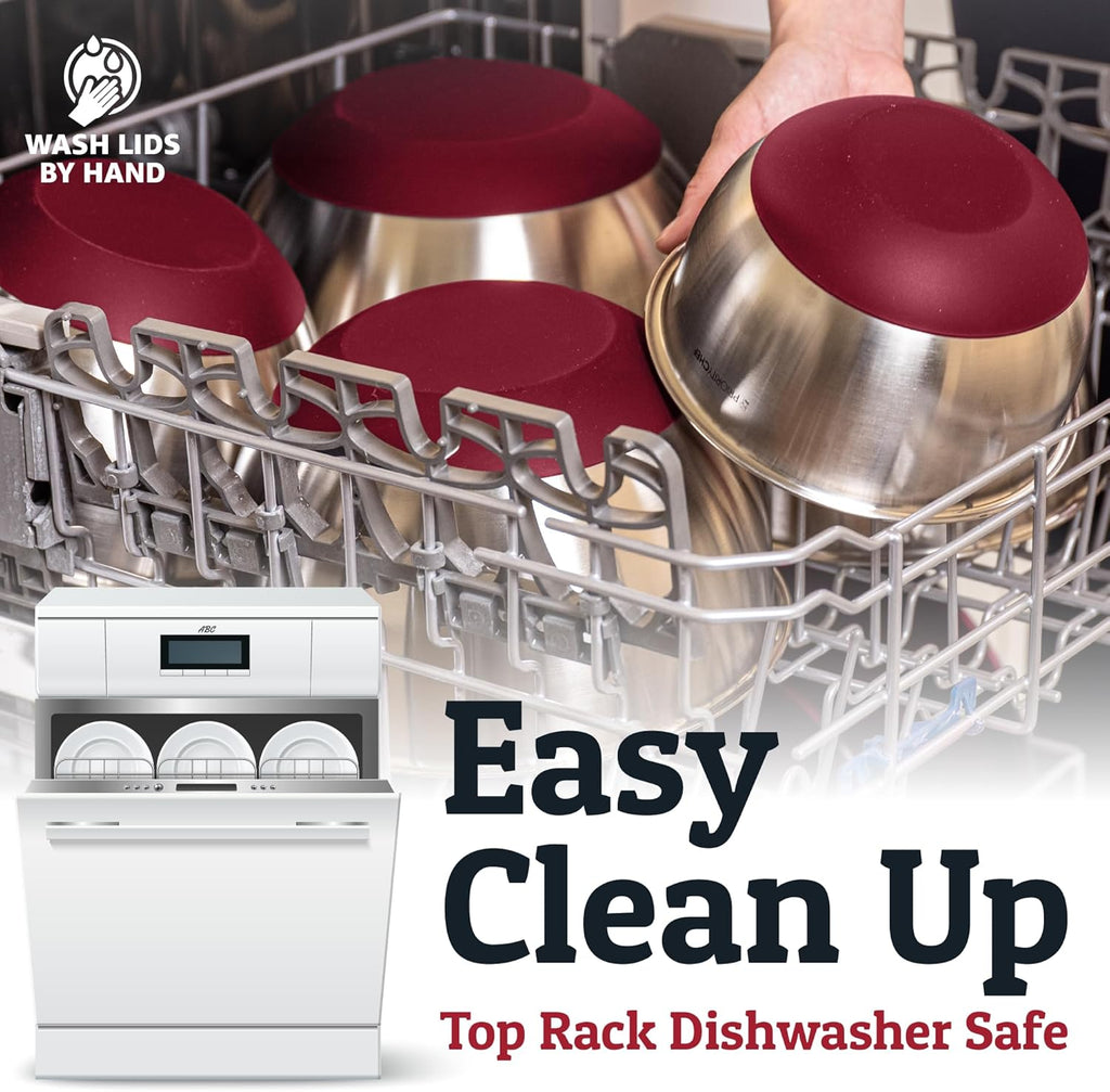 Priority Chef Stainless Steel Mixing Bowls with Lids Set, 3 Grater Attachments, Airtight Lids, Non-Slip Silicone Base Mixing Bowl Set, Large Prep Metal Mixing Bowls for Kitchen, Red