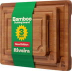 Riveira Brown Bamboo Wood Cutting Board – Versatile And Durable: Set Of 3 Pcs Rectangular Wooden Cutting Board – Natural Wooden Cutting Boards For Kitchen Set – Complete Bamboo Wooden Chopping Board