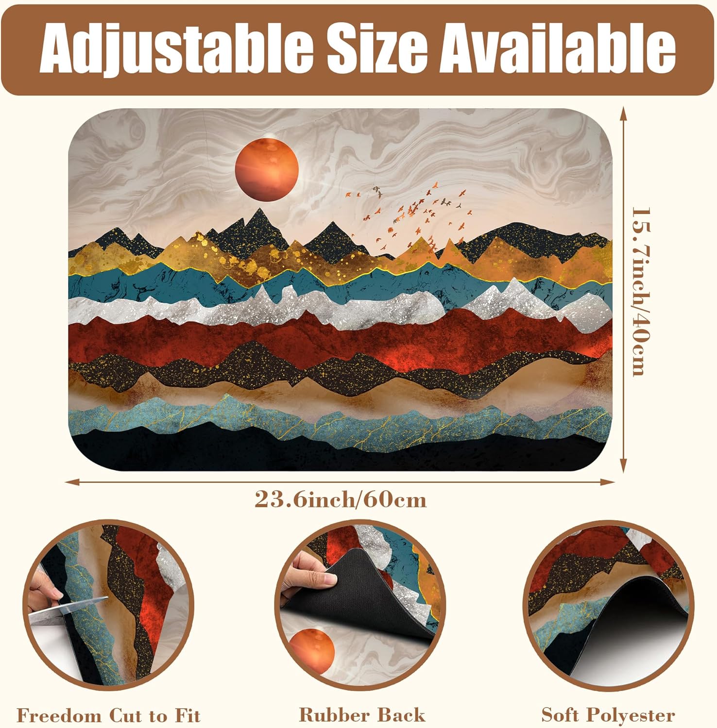 Abstract Golden Mountains Coffee Mat Absorbent Dish Drying Mat for Kitchen Counter Hide Stain Rubber Backed Coffee Bar Accessories Fit Under Espresso Machine Dish Drainer, 15.7 x 23.6 Inch