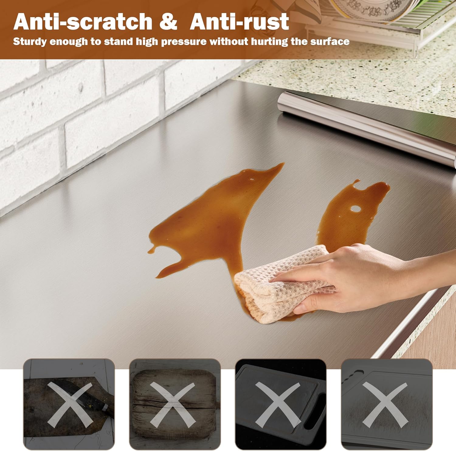 Large Cutting Board 35.4" L X 22.8" W Stainless Steel Cutting Board with Lip Metal Baking Board Non Stick Thick Board with Rolling Pin for Meat Fruits Vegetables Bread and Baking