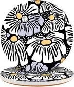 Ceramic Coasters Set of 2, Absorbent Drink Coasters with Cork Backing, Round Floral Cup Mats for Table Protection, Durable Anti-Scratch Home Kitchen Bar Décor, Housewarming Gifts – Wild Mums 2pcs