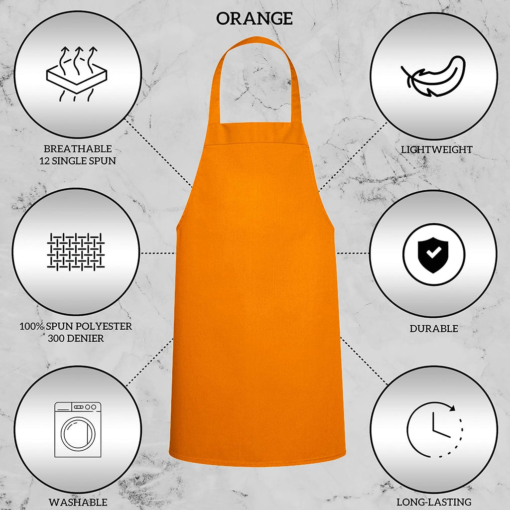 GREEN LIFESTYLE 120 Pack Professional Chef Apron – Grilling Aprons for Men, Waterproof Cooking Apron for BBQ, Work or Restaurant Use, Kitchen Aprons for Women – Orange, No Pockets