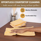 Native Fab 4 Pack Yellow Gingham Cotton Dish Towels 16"x26" - Absorbent Kitchen Linen Towels with Hanging Loop, Dishcloths Set for Drying Dishes, Cleaning Hand Towels, Mustard Yellow White